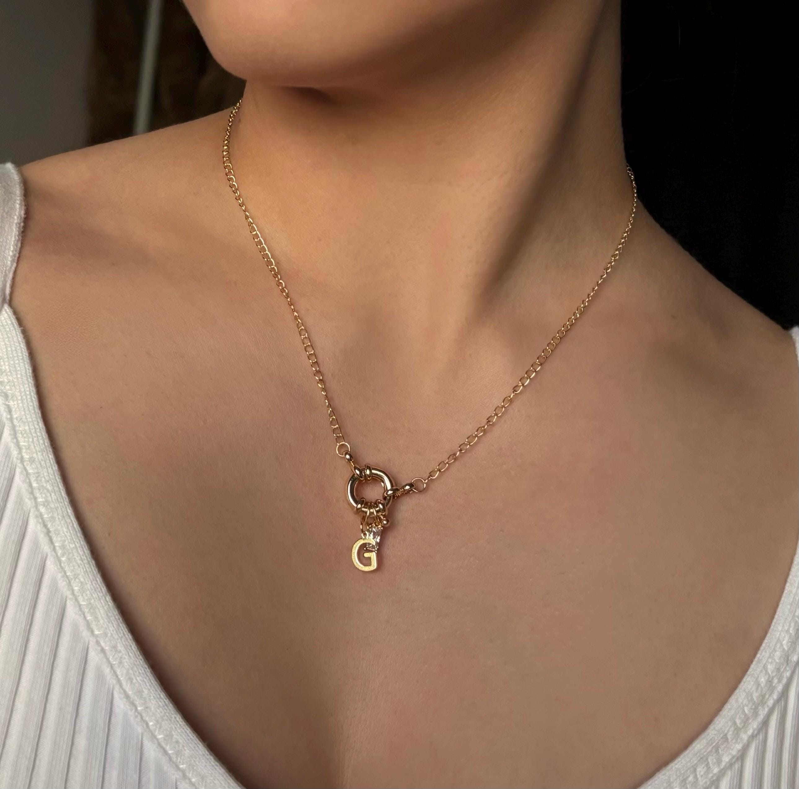 Dainty Lariat Initial Necklace, Gold Toggle Closure, Personalized Gift