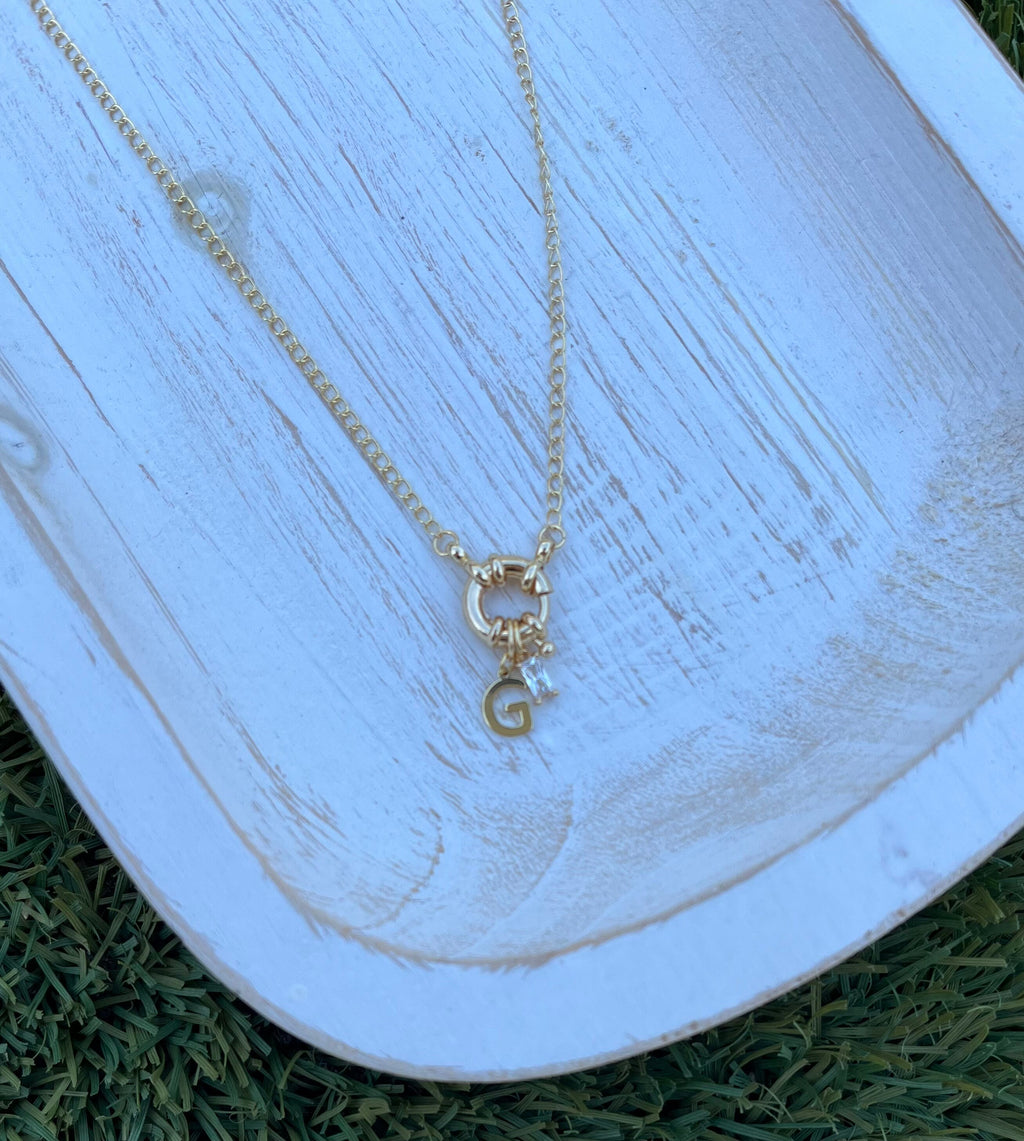Dainty Lariat Initial Necklace, Gold Toggle Closure, Personalized Gift