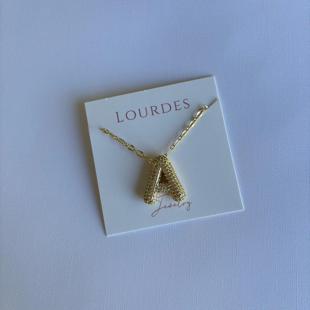 Pave Ballon Initial Necklace, Everyday Chain Necklace, Lariat Personalized 18k Gold plated, Letter Pendant