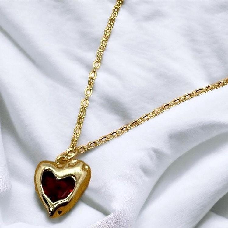 14K Gold Plated 3D Heart Choker, Anniversary Gift