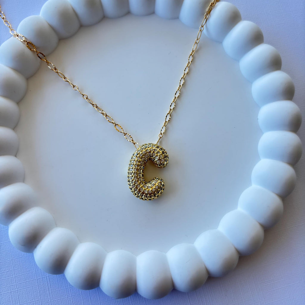 Pave Ballon Initial Necklace, Everyday Chain Necklace, Lariat Personalized 18k Gold plated, Letter Pendant