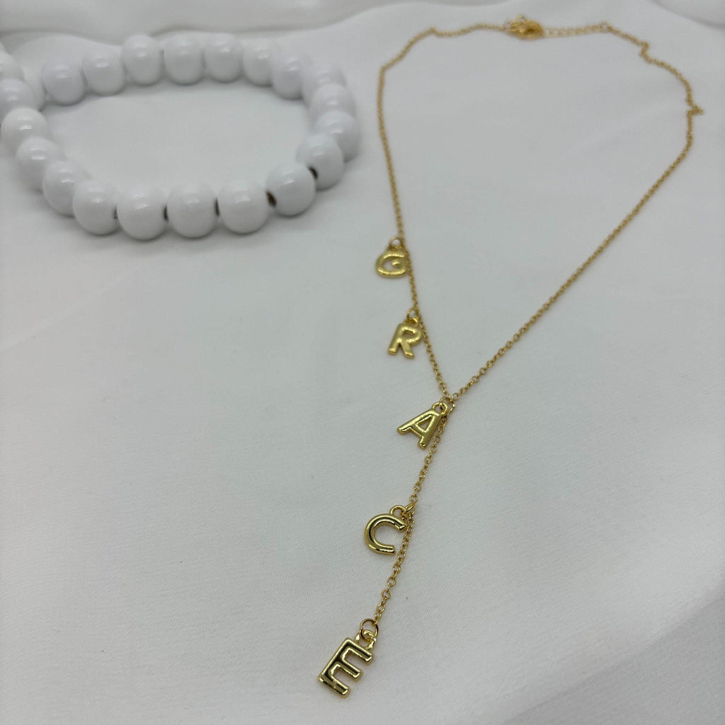 18k Gold Plated Initial Name Lariat Necklace