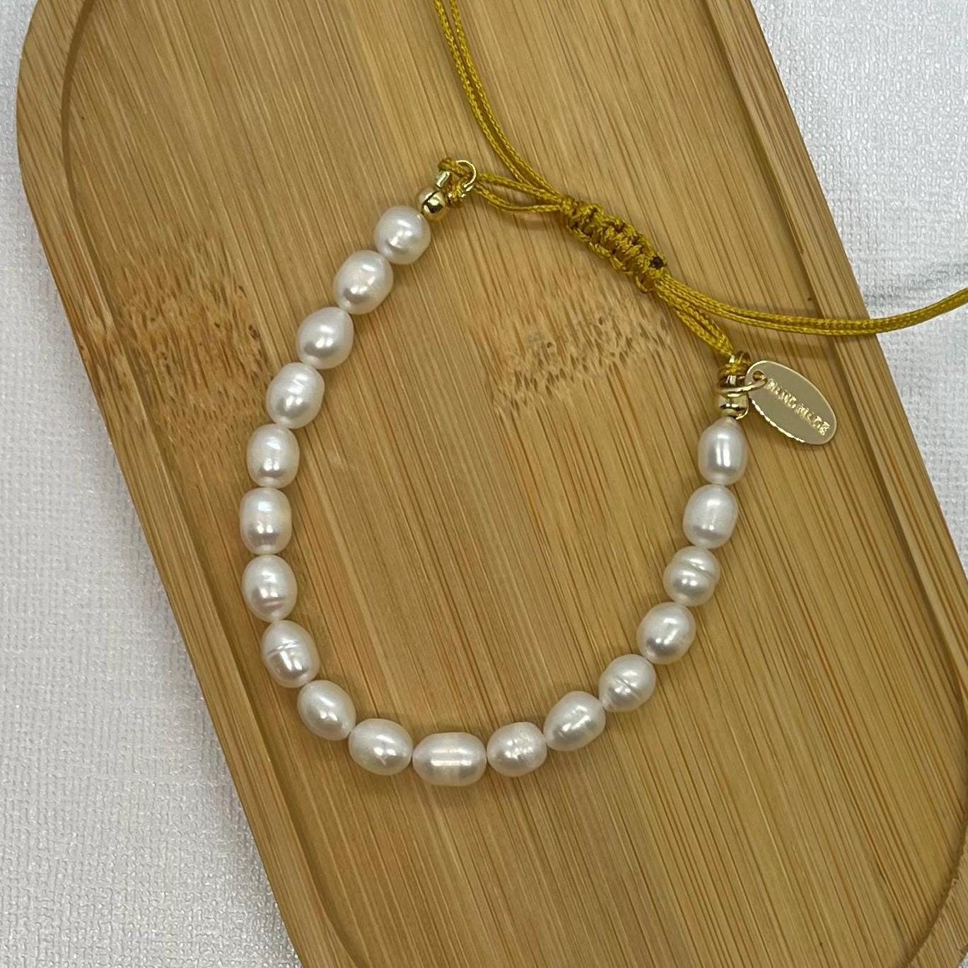 Freshwater Pearl Bracelet, Adjustable Cotton Cord, 14K Gold Plated