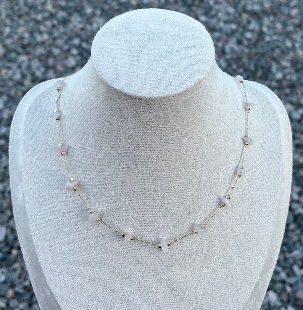 Rose Quartz Copper Wire Wrapped Choker Necklace