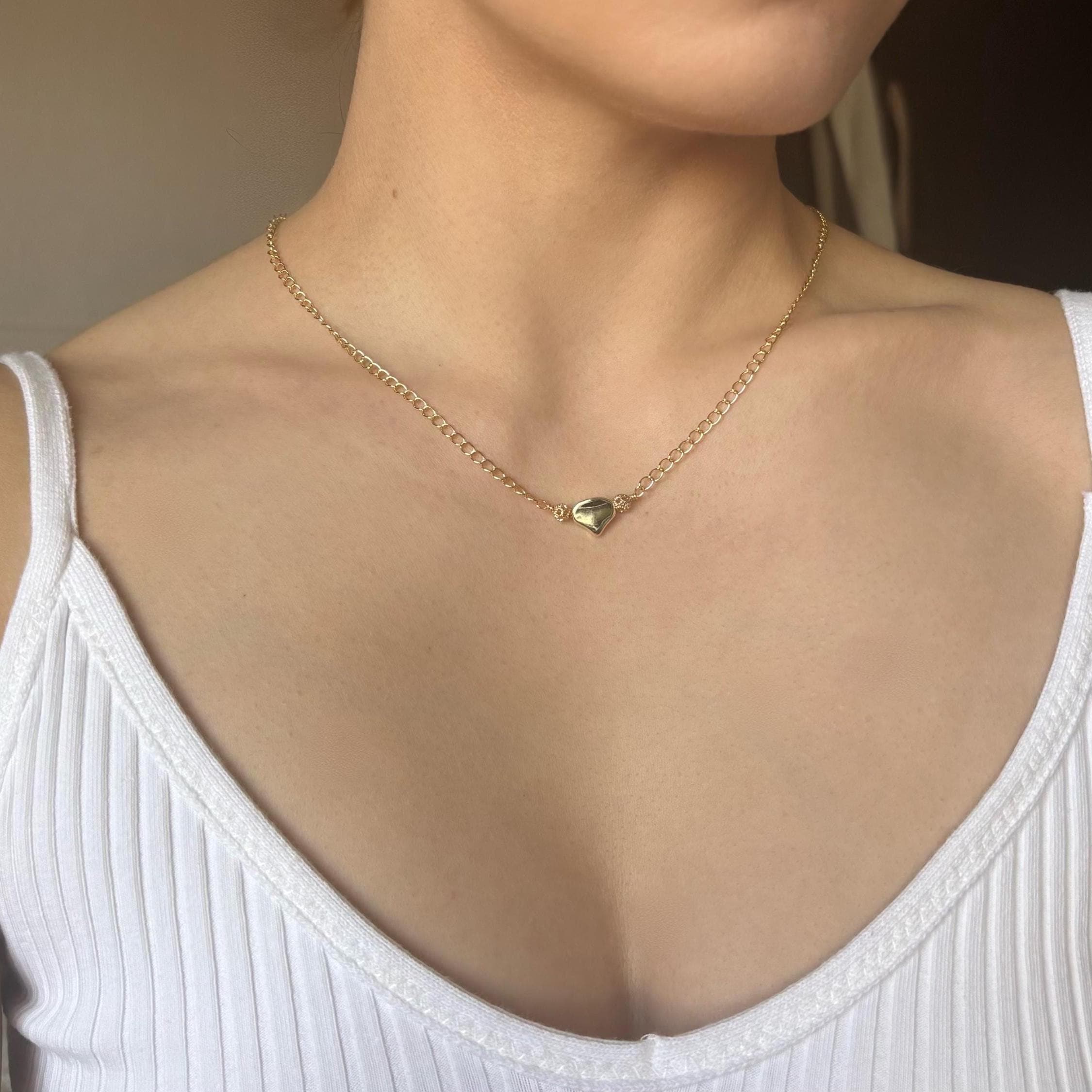 Gold Heart Choker Necklace, Handmade 3D Pendant