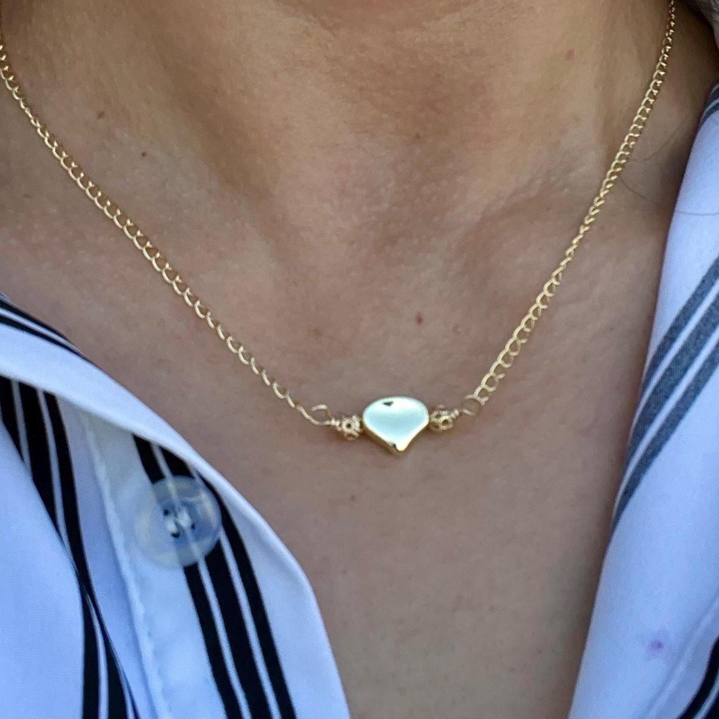Gold Heart Choker Necklace, Handmade 3D Pendant