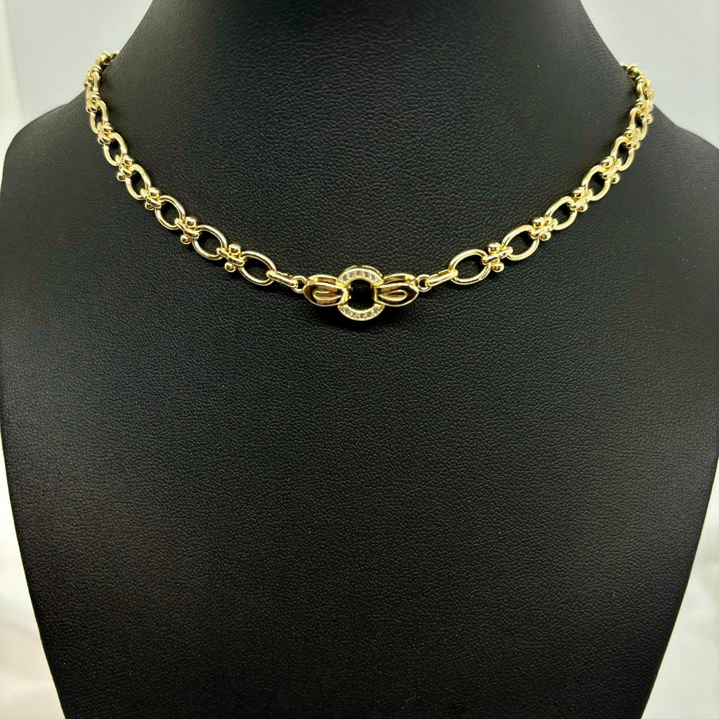 Plated Gold Chunky Choker, Oval Link Toggle Necklace, Zirconia Clasp