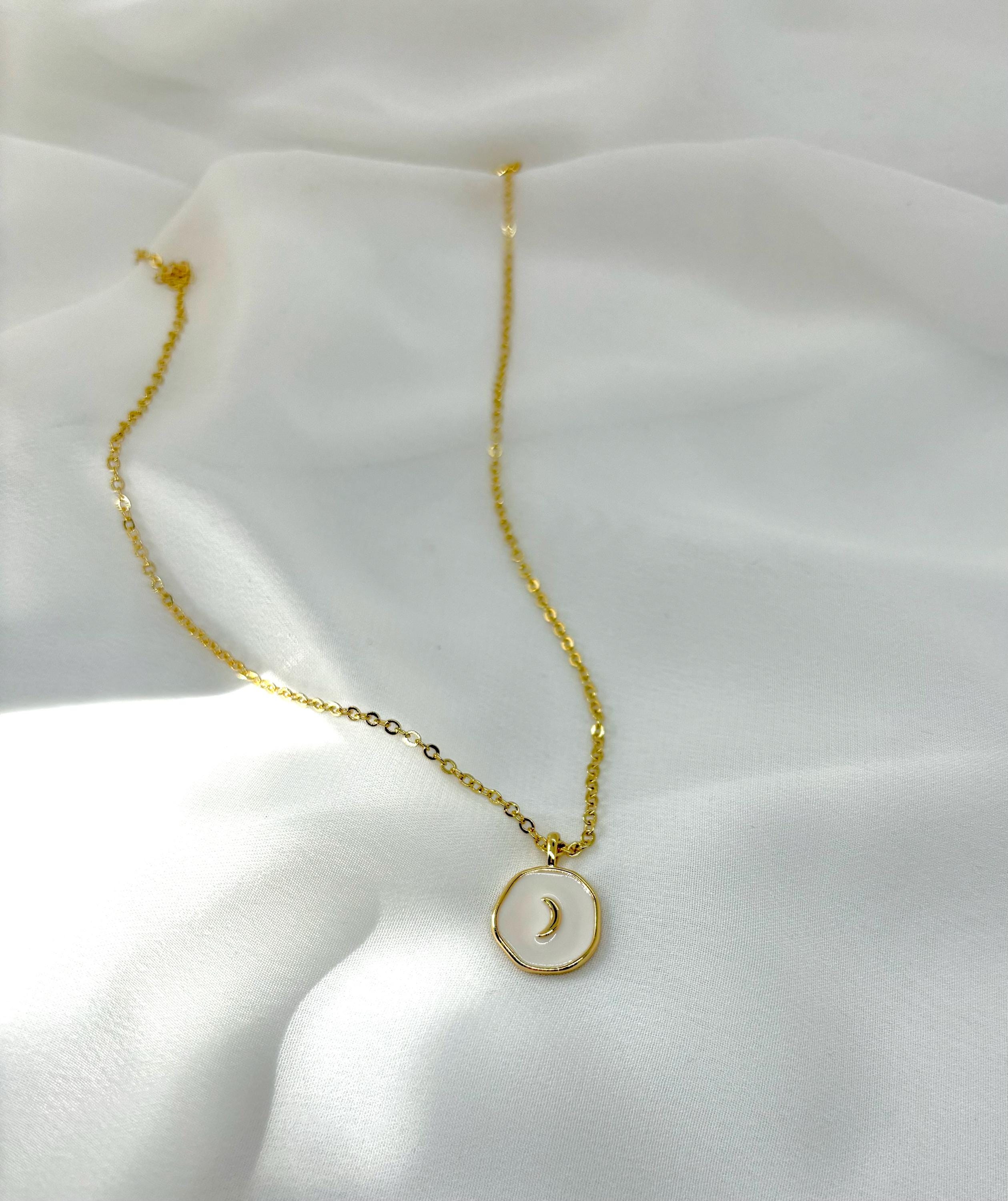 Moon Pendant Necklace, 18k Plated Gold Danty Gift for Women Simple & Elegant