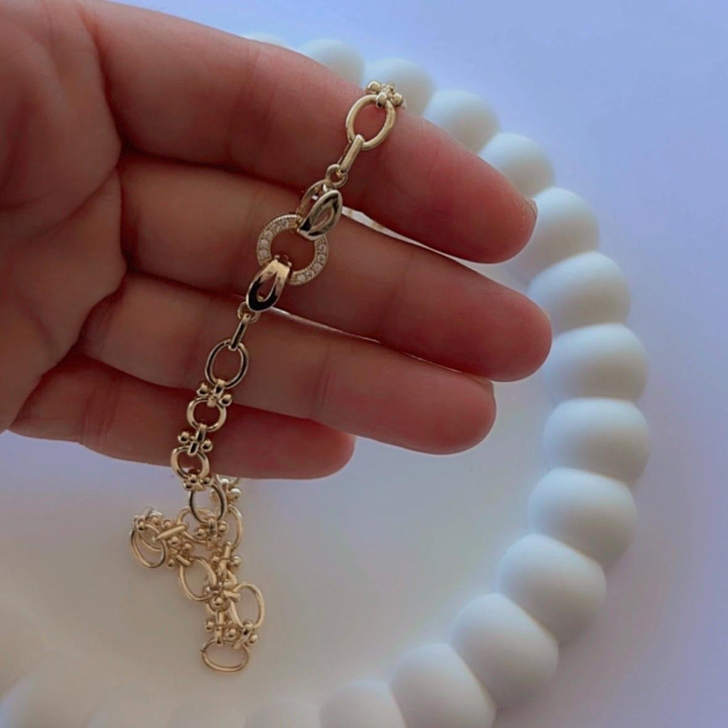 Plated Gold Chunky Choker, Oval Link Toggle Necklace, Zirconia Clasp