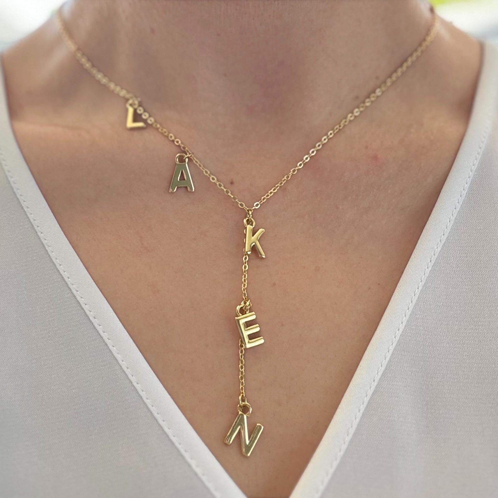 18k Gold Plated Initial Name Lariat Necklace