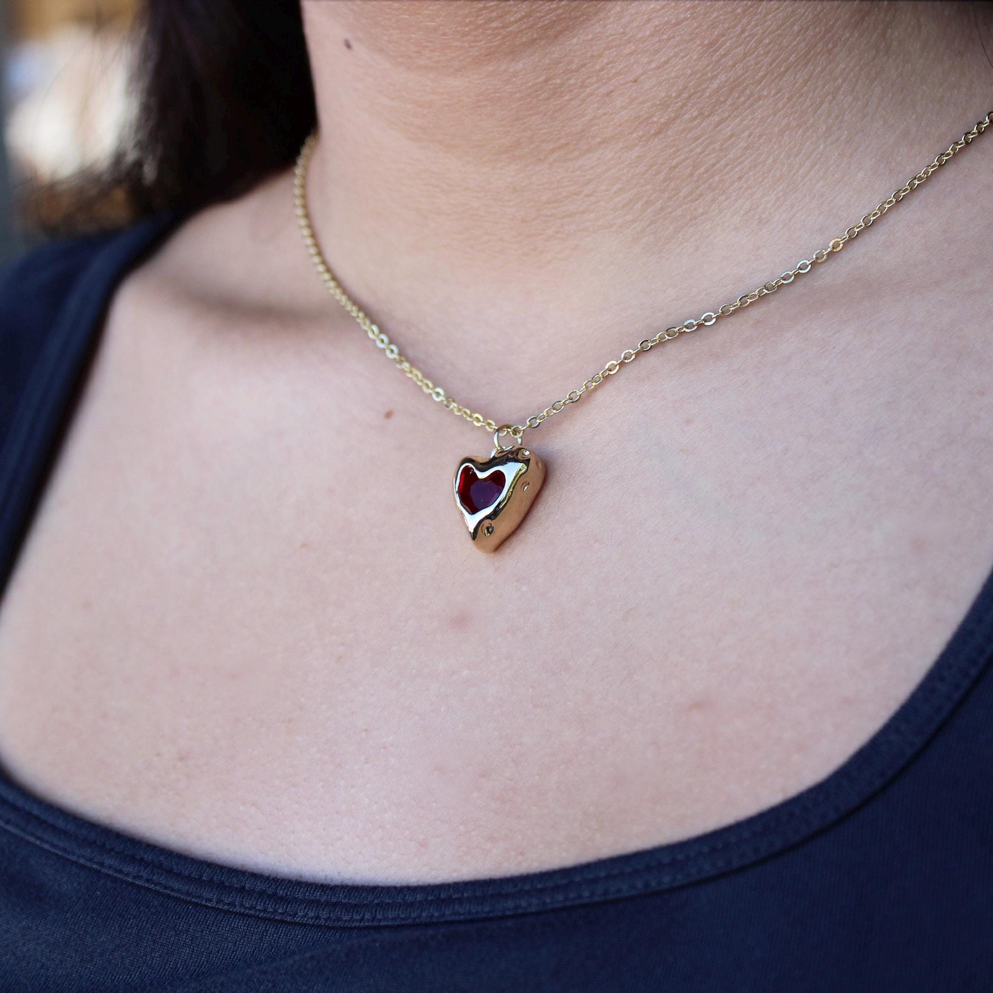 14K Gold Plated 3D Heart Choker, Anniversary Gift