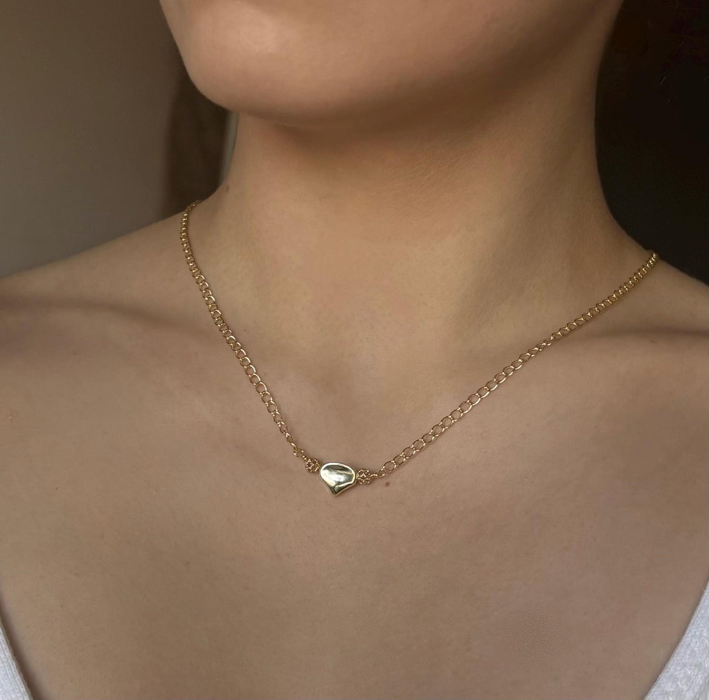 Gold Heart Choker Necklace, Handmade 3D Pendant