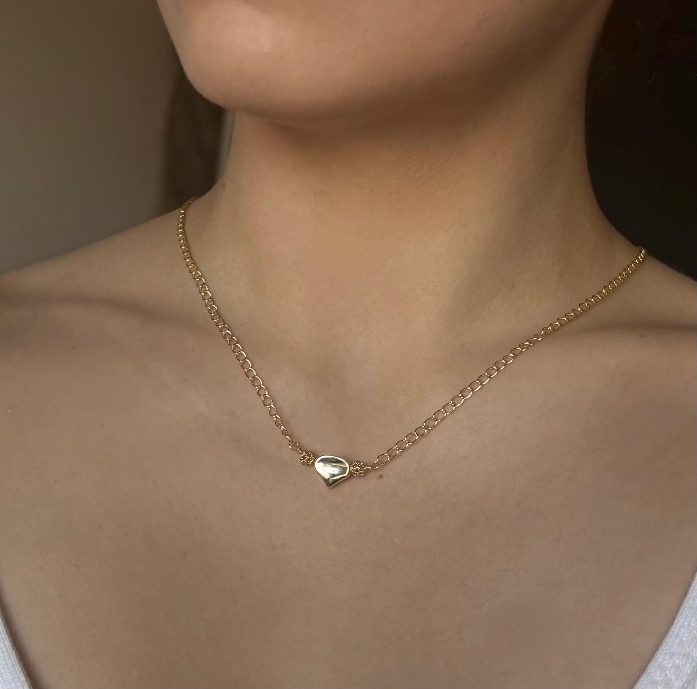 Gold Heart Choker Necklace, Handmade 3D Pendant