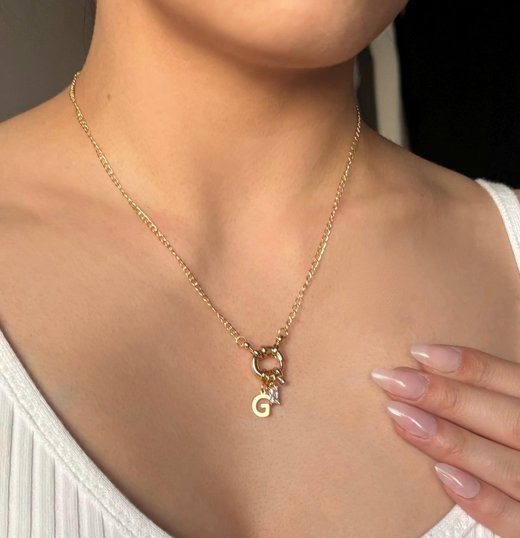 Dainty Lariat Initial Necklace, Gold Toggle Closure, Personalized Gift