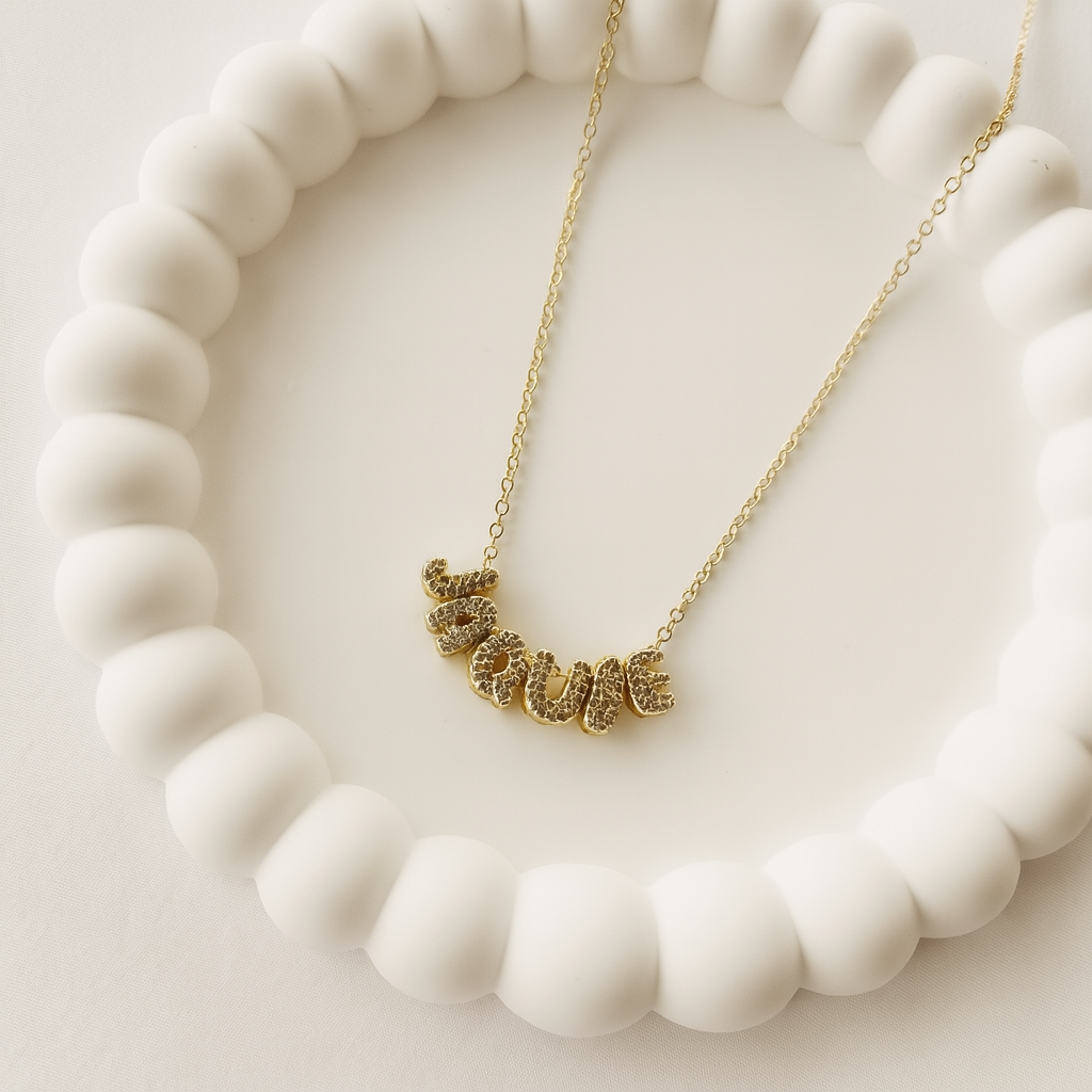 Personalized Name Necklace, Bubble Lettering