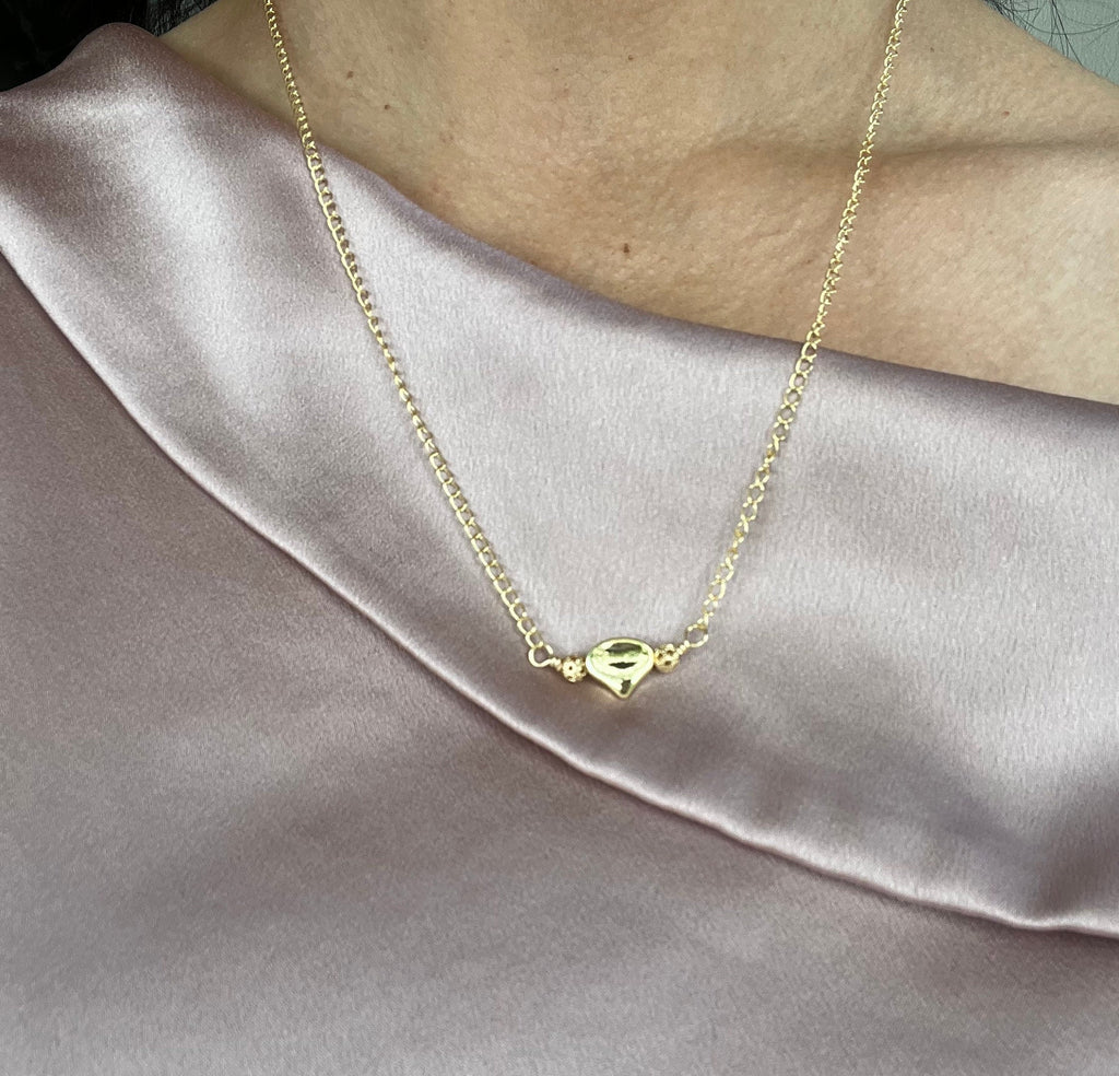 Gold Heart Choker Necklace, Handmade 3D Pendant