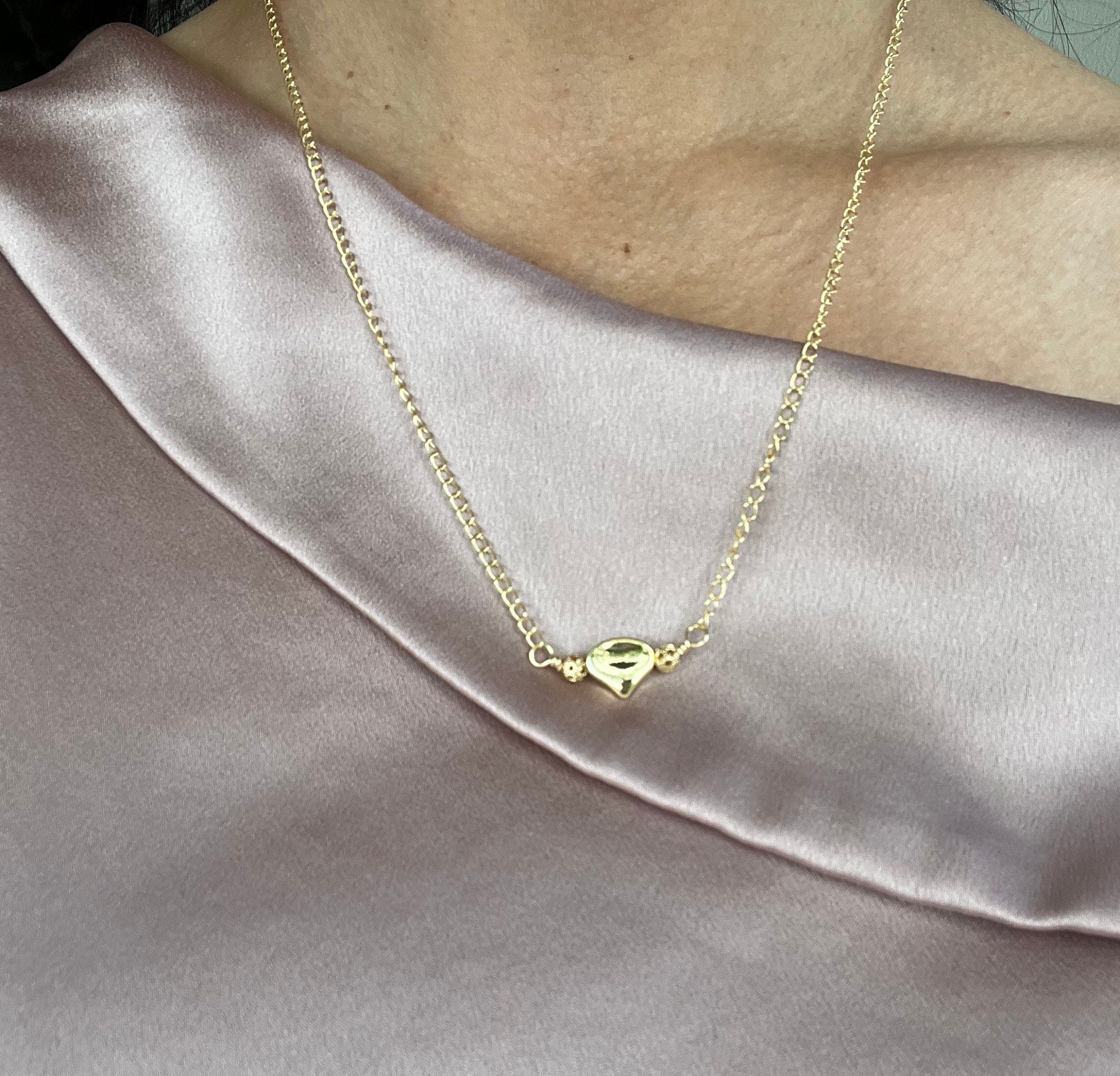 Gold Heart Choker Necklace, Handmade 3D Pendant