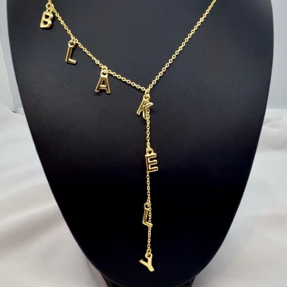 18k Gold Plated Initial Name Lariat Necklace