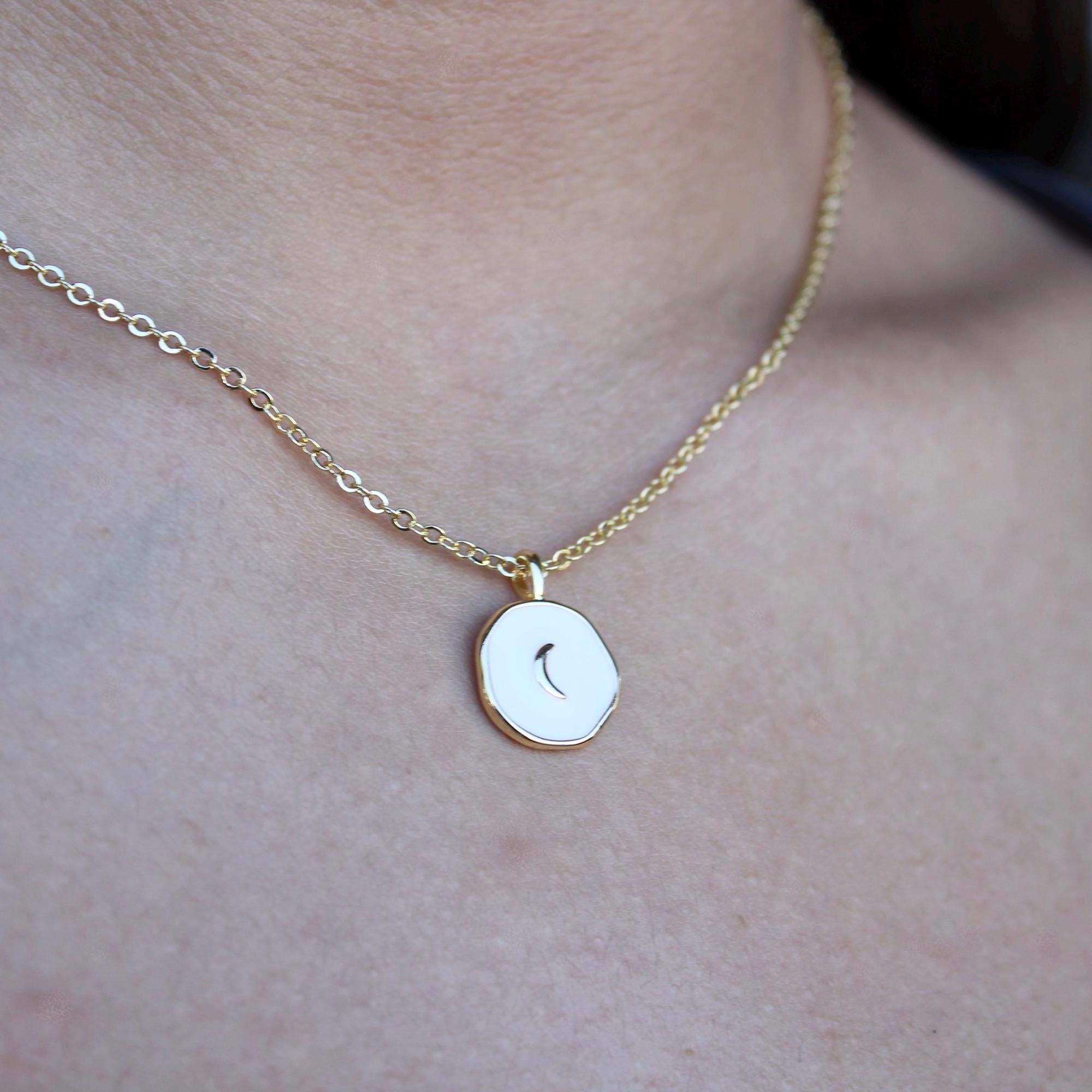Moon Pendant Necklace, 18k Plated Gold Danty Gift for Women Simple & Elegant