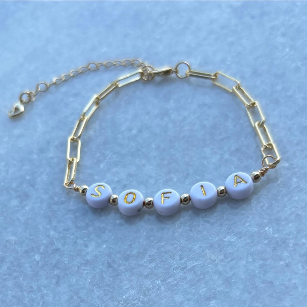 Personalized Name Bracelet, 14k Gold Plated Clip Chain