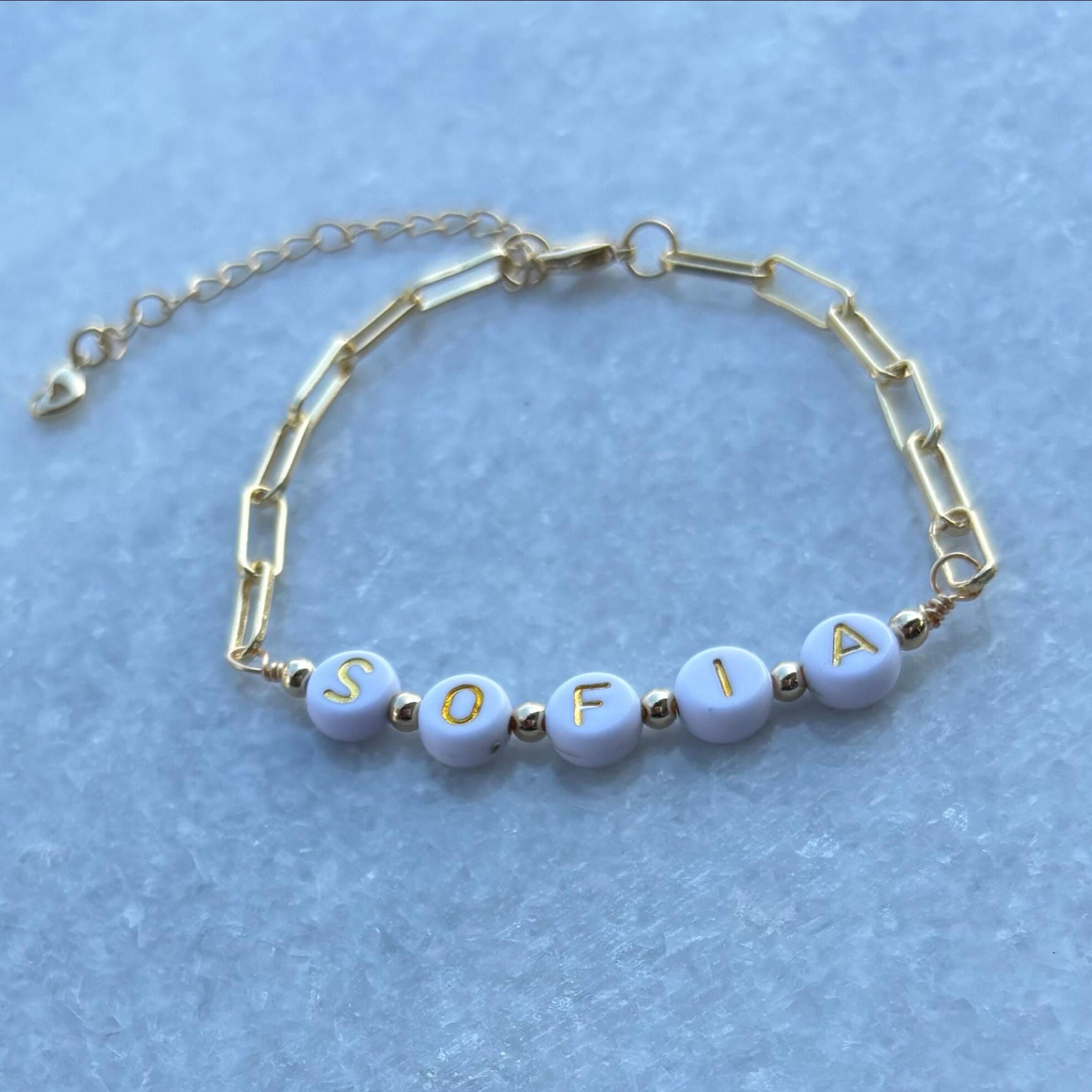 Personalized Name Bracelet, 14k Gold Plated Clip Chain