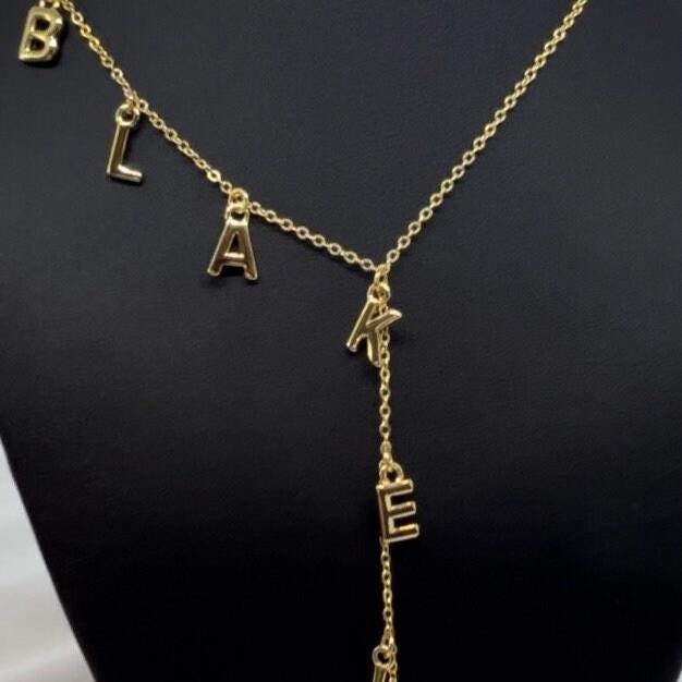 18k Gold Plated Initial Name Lariat Necklace