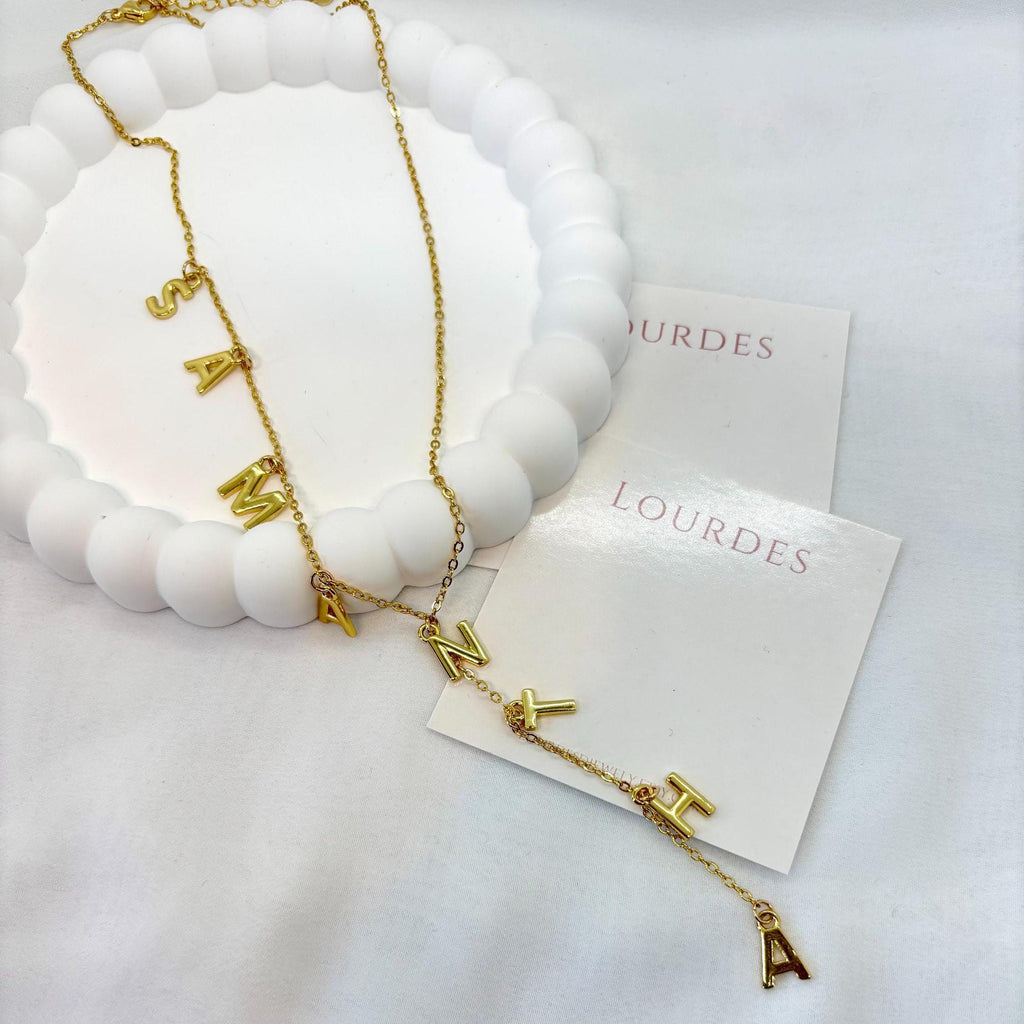 18k Gold Plated Initial Name Lariat Necklace