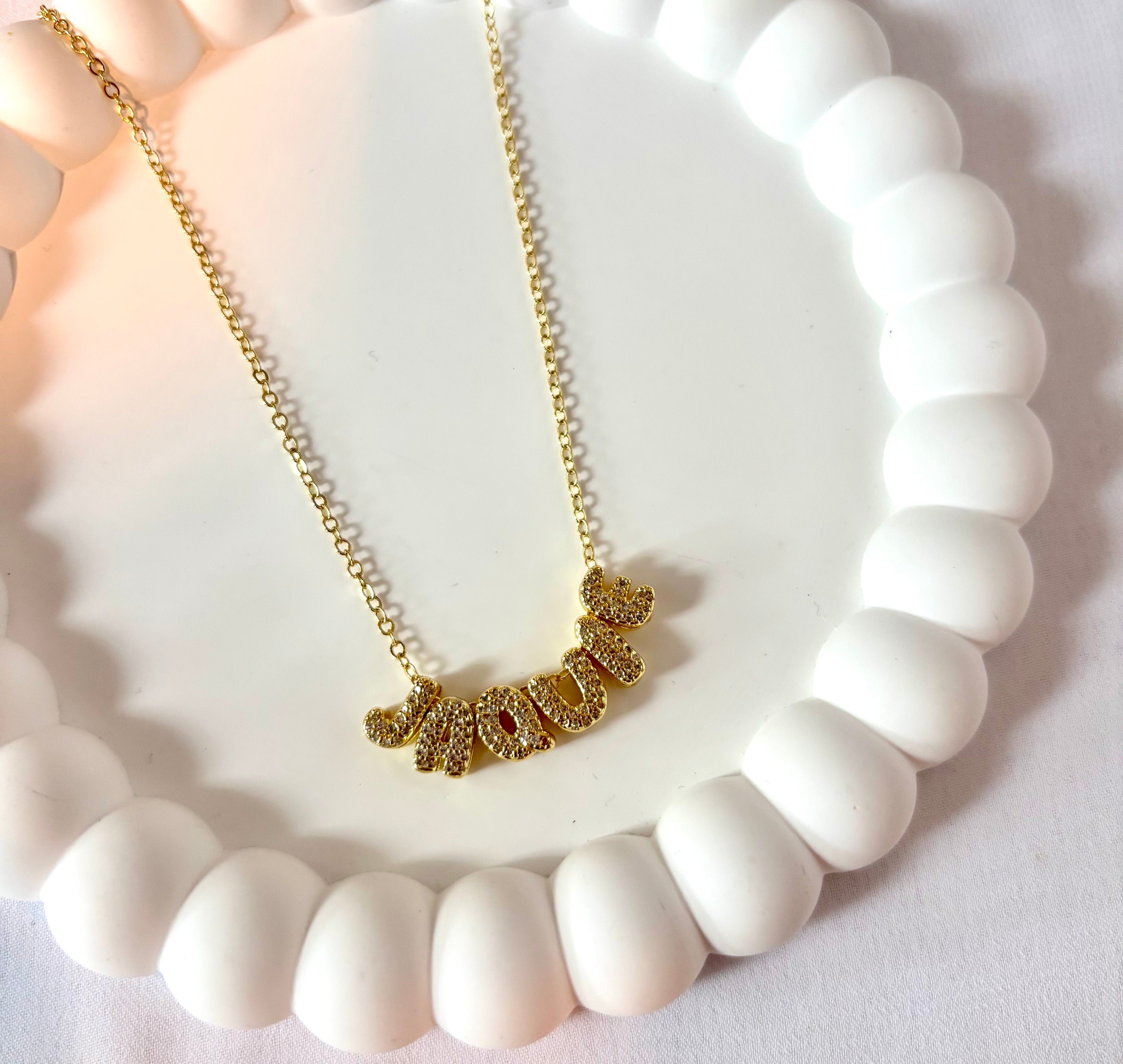 Personalized Name Necklace, Bubble Lettering