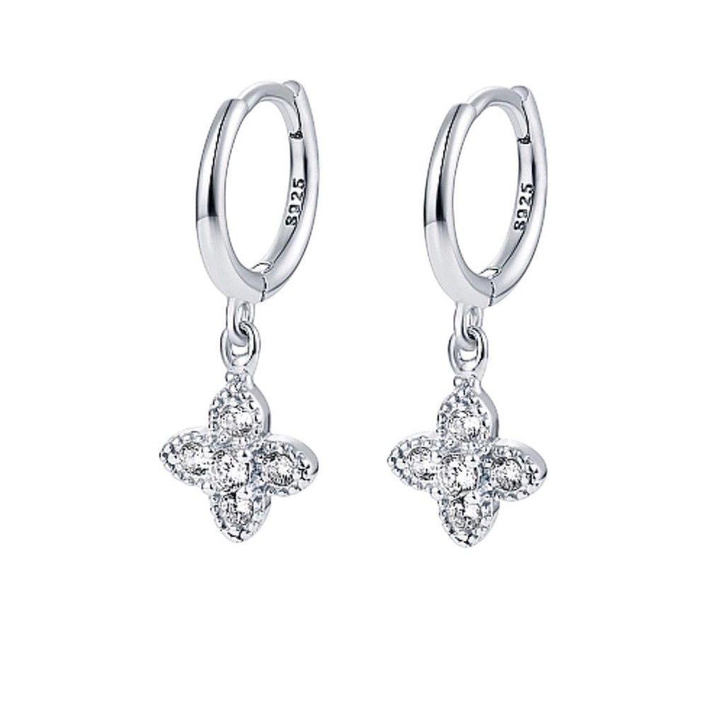 Gold Clover Earrings, Lucky Four Leaf Clover, Gift for Her, Minimalist Hoop Earrings, Pendant Cubic Zirconia Gemstones