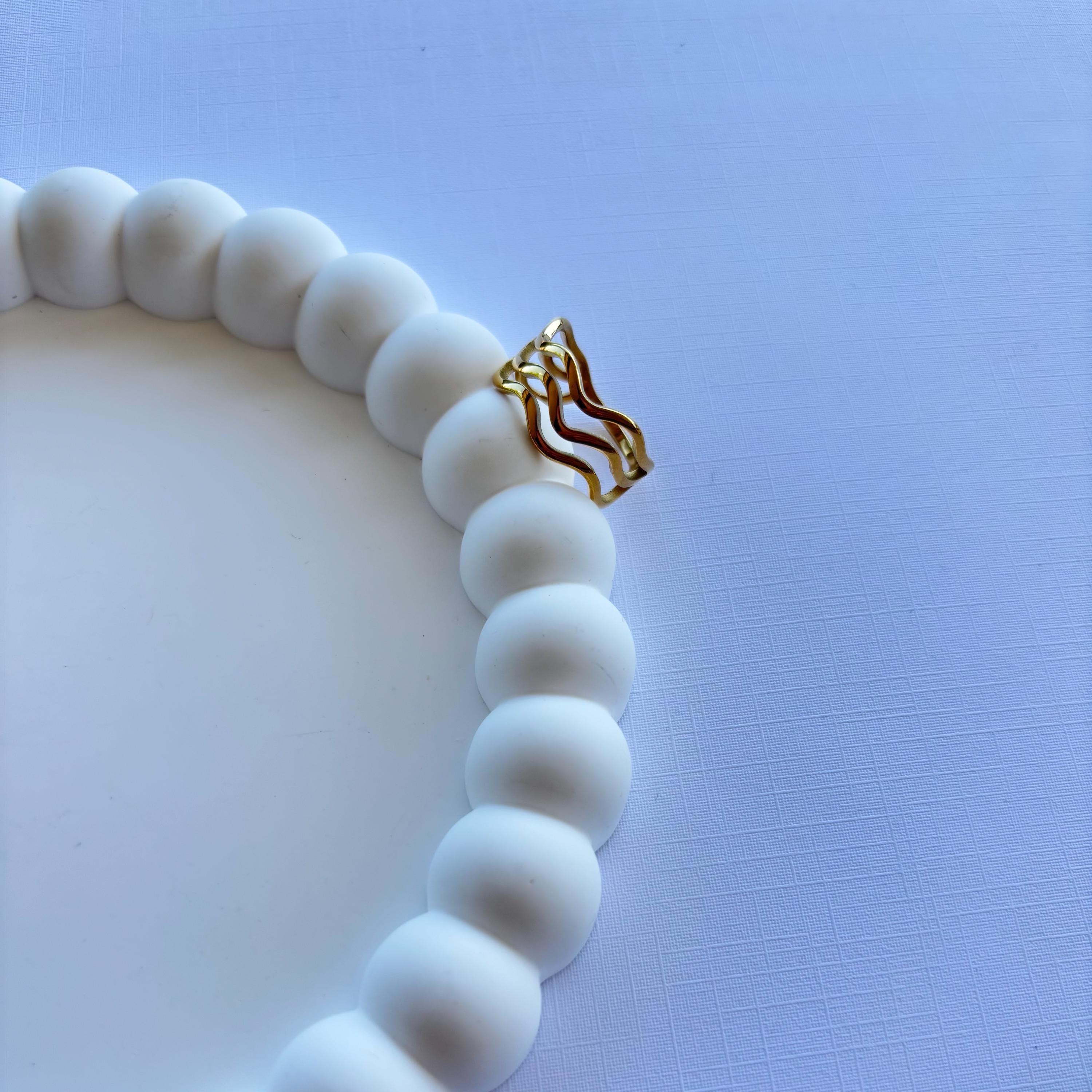 18K Gold Stainless Steel Triple Wave Geometric Ring For Everyday Wear
