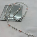 Personalized Pearl Rosary, Pink Accent, Baptism Gift, Wedding gift