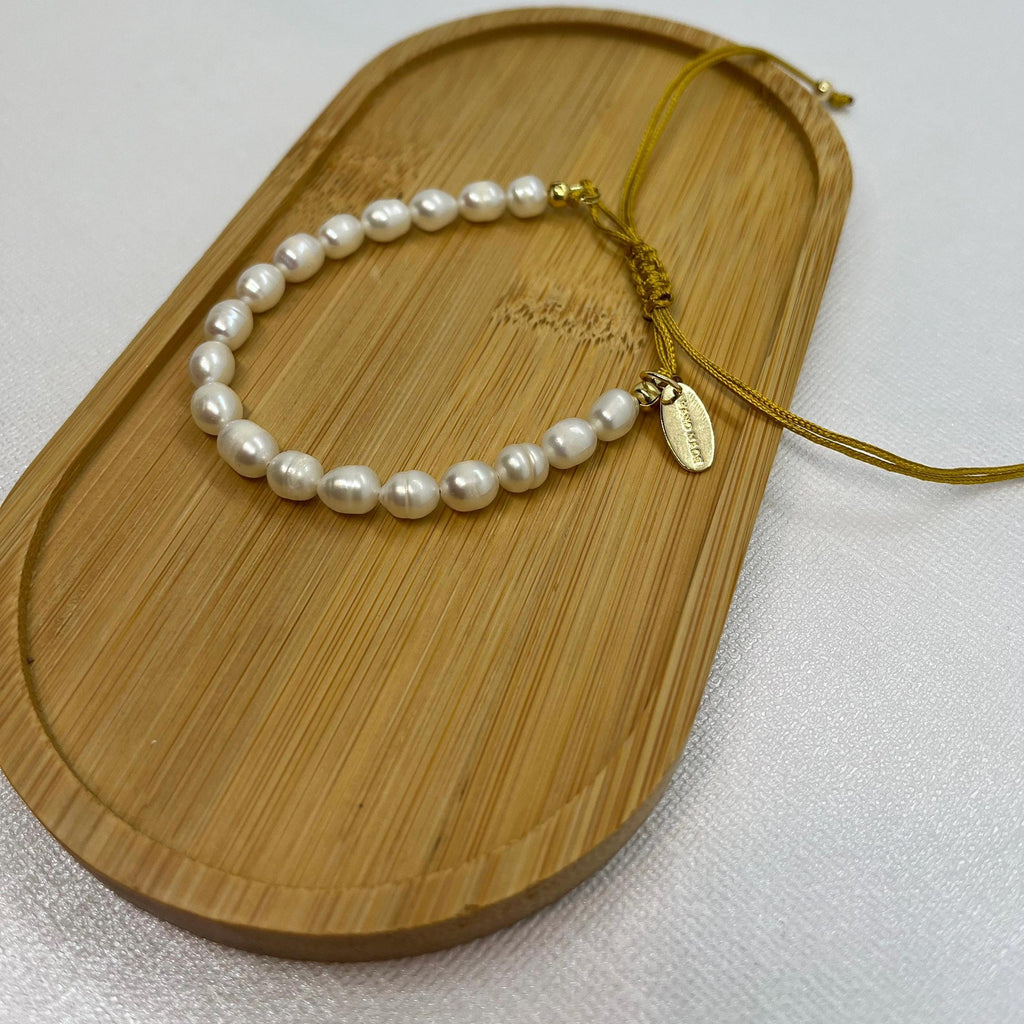 Freshwater Pearl Bracelet, Adjustable Cotton Cord, 14K Gold Plated