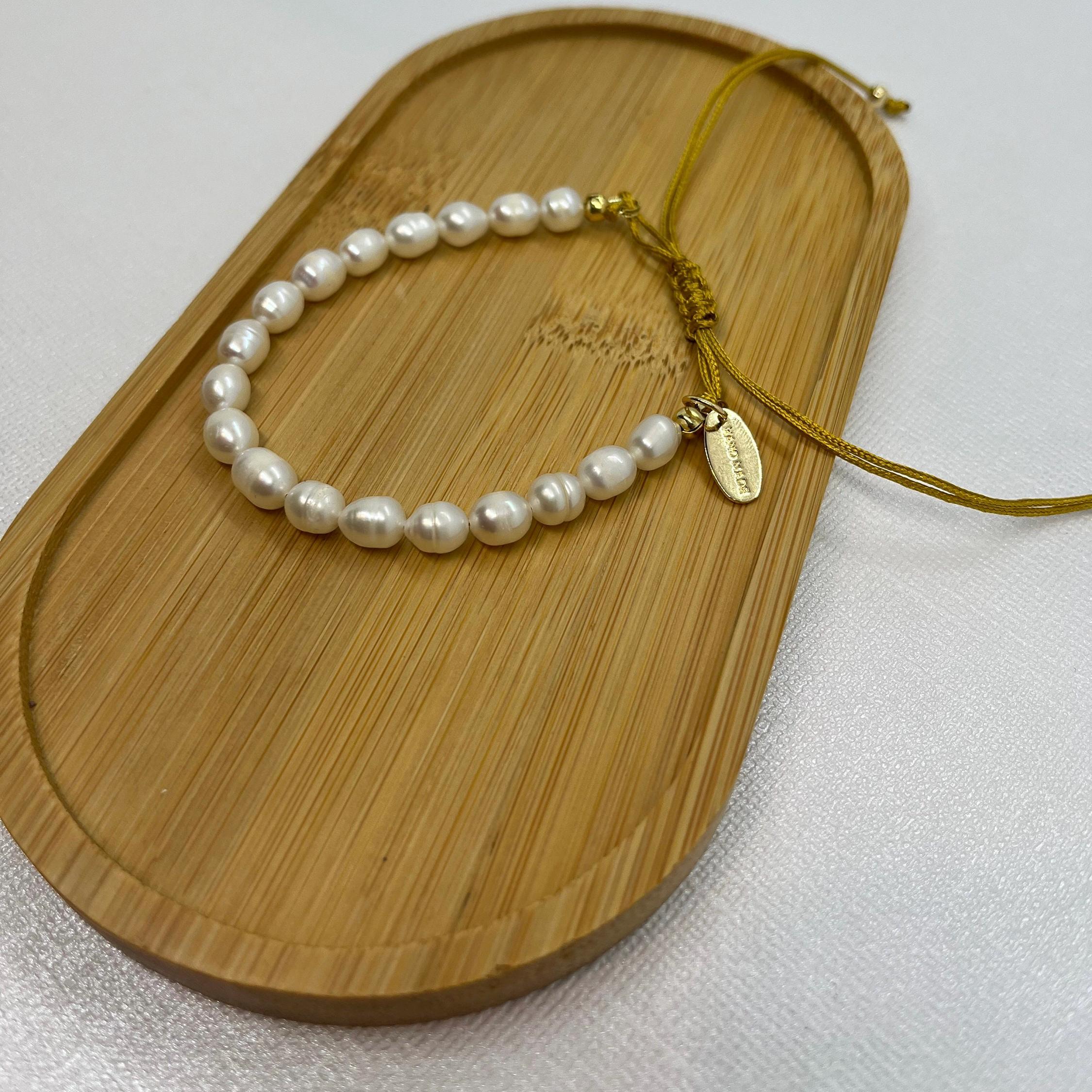 Freshwater Pearl Bracelet, Adjustable Cotton Cord, 14K Gold Plated