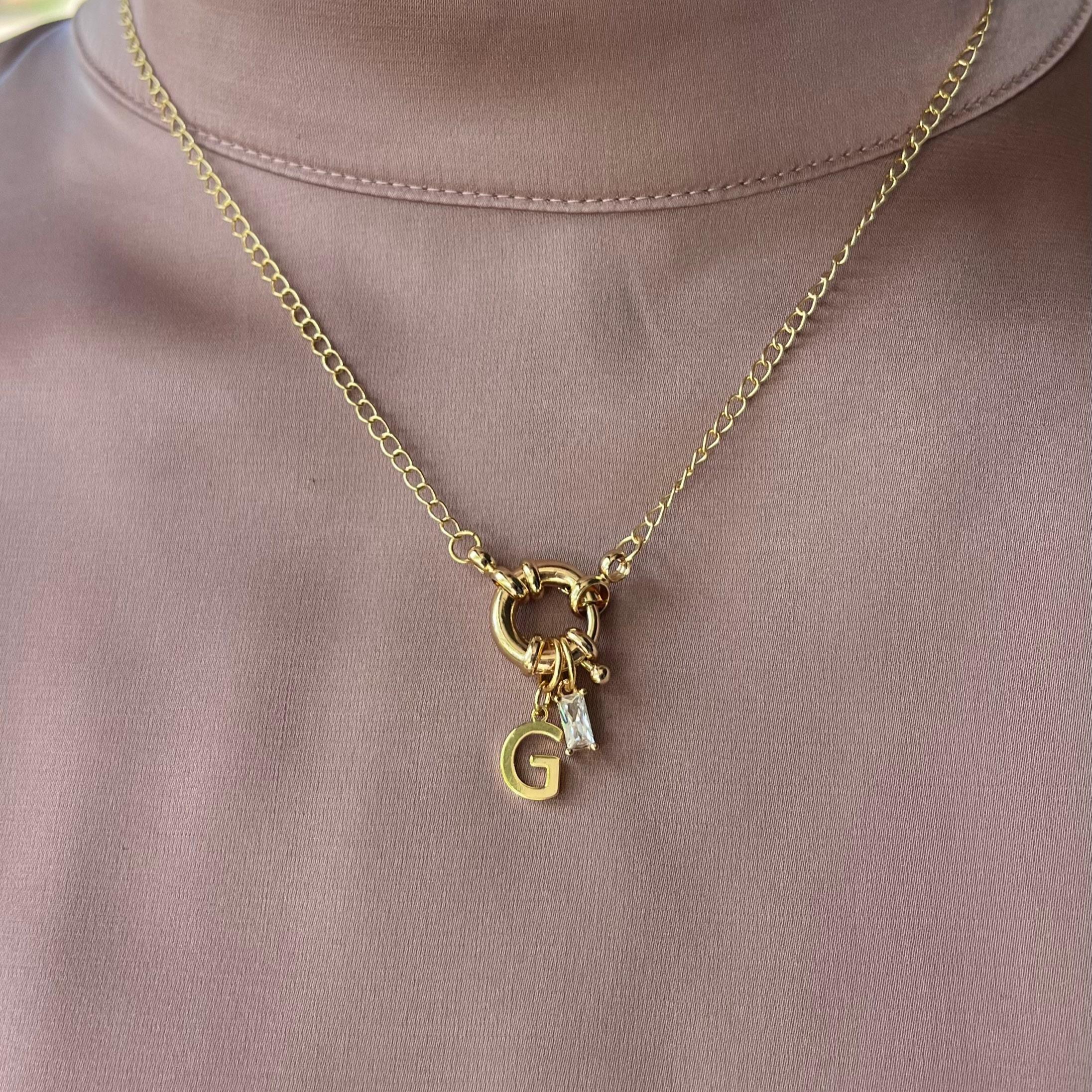 Dainty Lariat Initial Necklace, Gold Toggle Closure, Personalized Gift