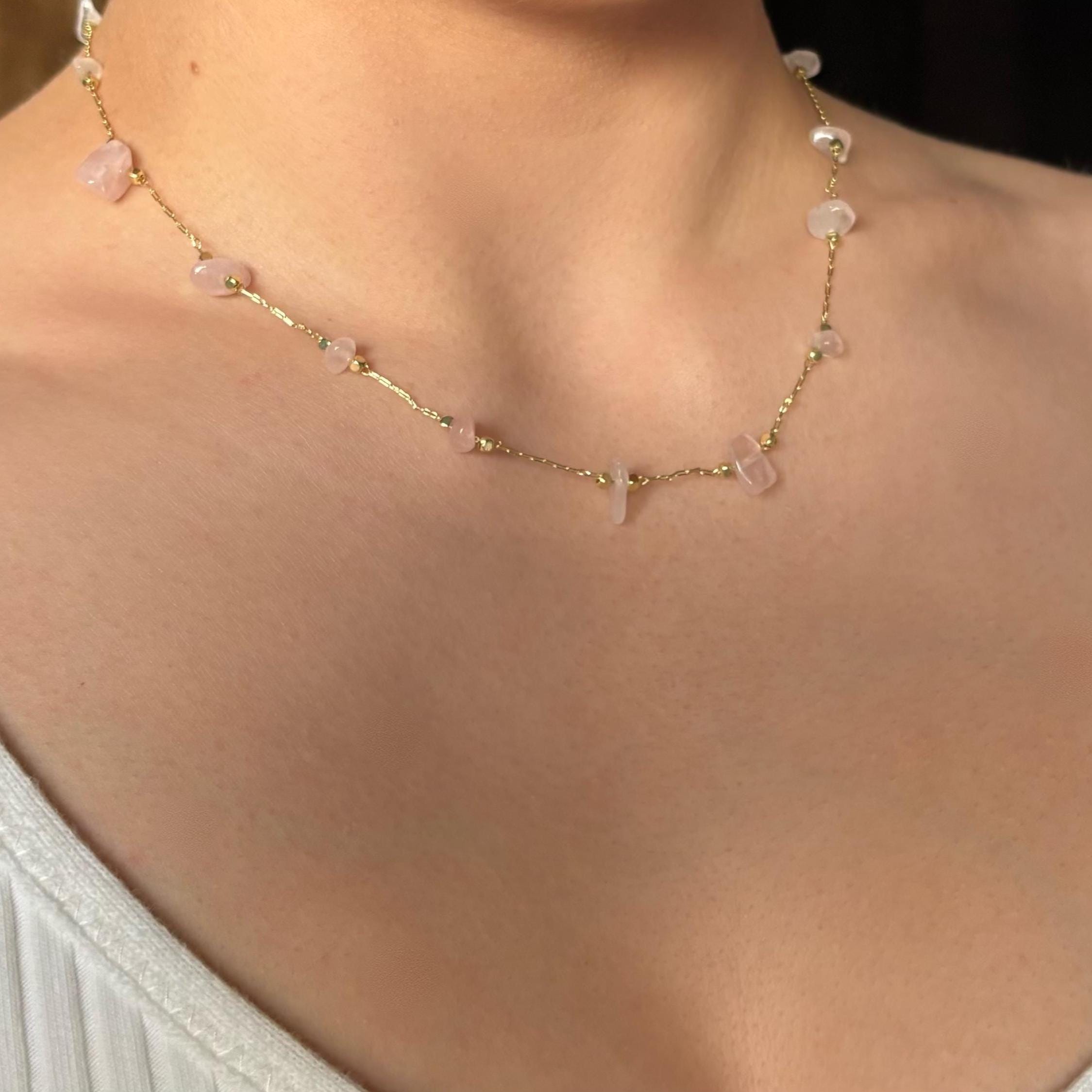 Rose Quartz Copper Wire Wrapped Choker Necklace