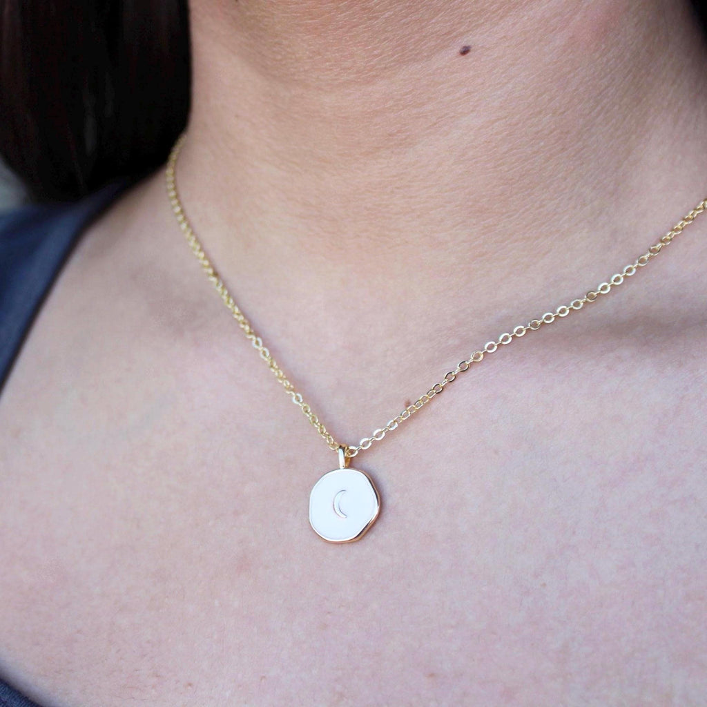 Moon Pendant Necklace, 18k Plated Gold Danty Gift for Women Simple & Elegant