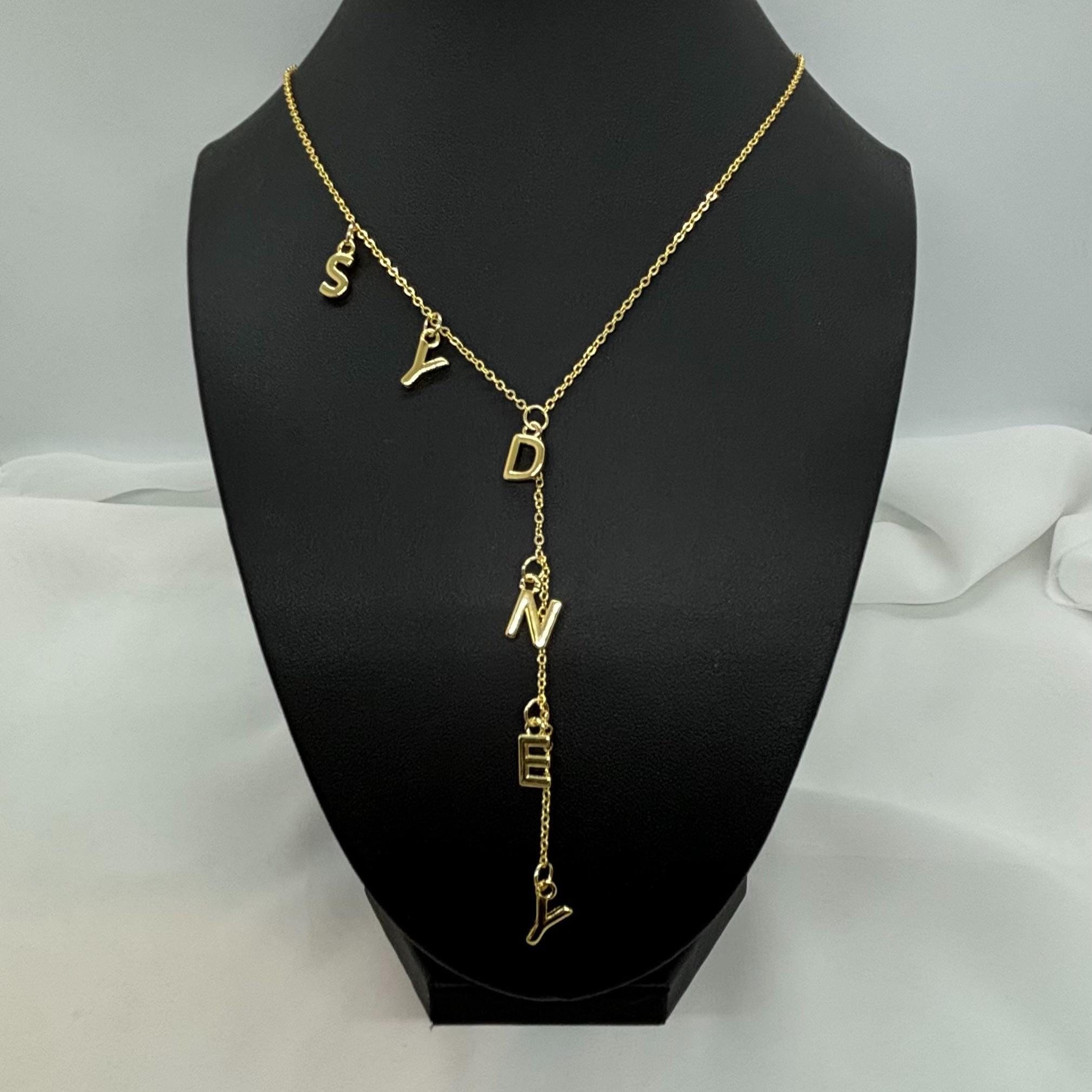 18k Gold Plated Initial Name Lariat Necklace