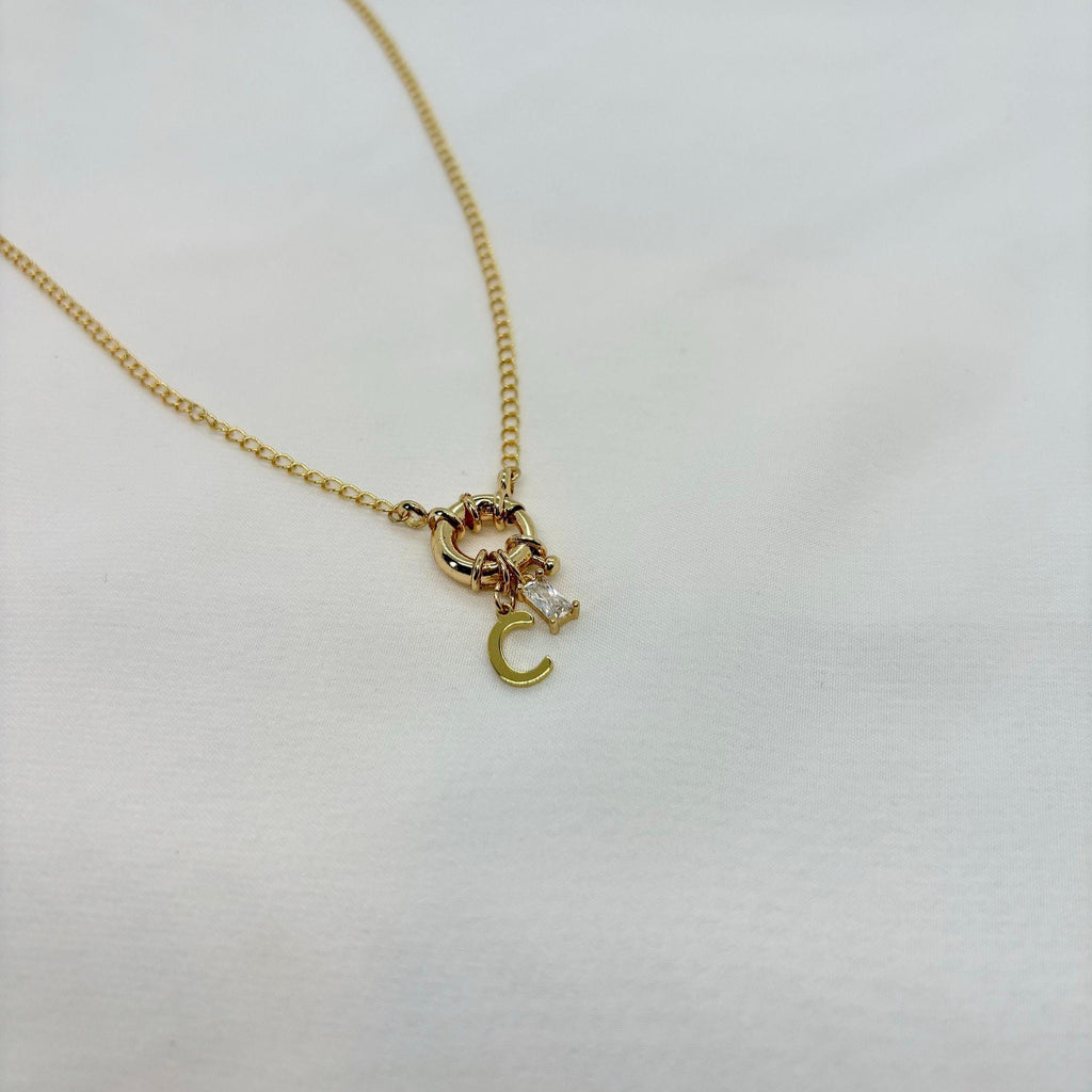 Dainty Lariat Initial Necklace, Gold Toggle Closure, Personalized Gift