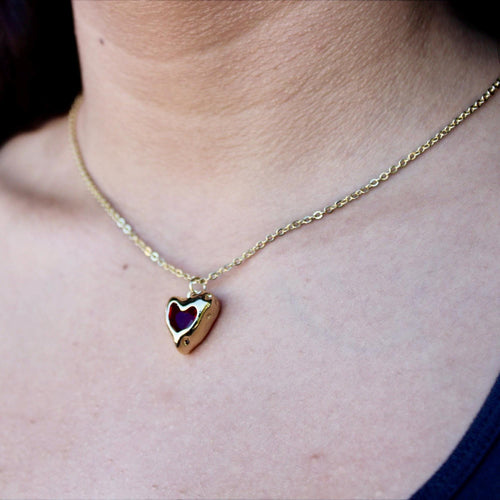 14K Gold Plated 3D Heart Choker, Anniversary Gift