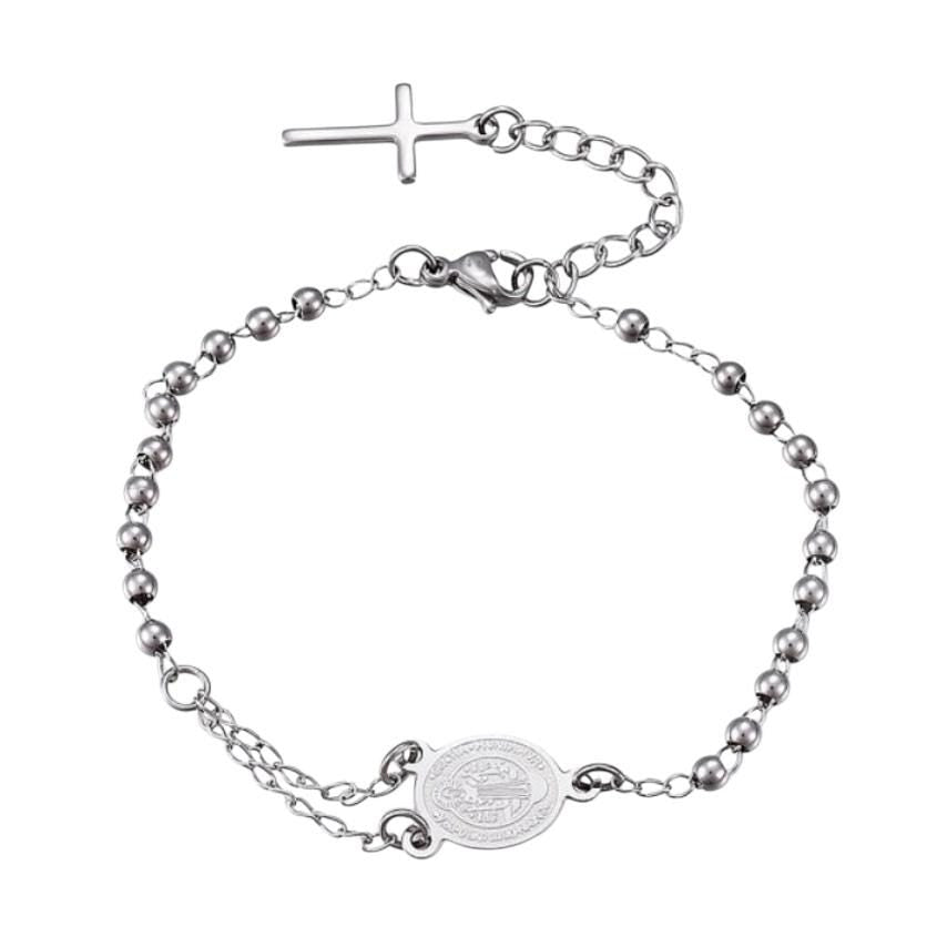 Stainless Steel Hand Rosary Bracelet, Charm Bracelet, Beaded Stacked Bracelets, Wedding Favors, St Benedict
