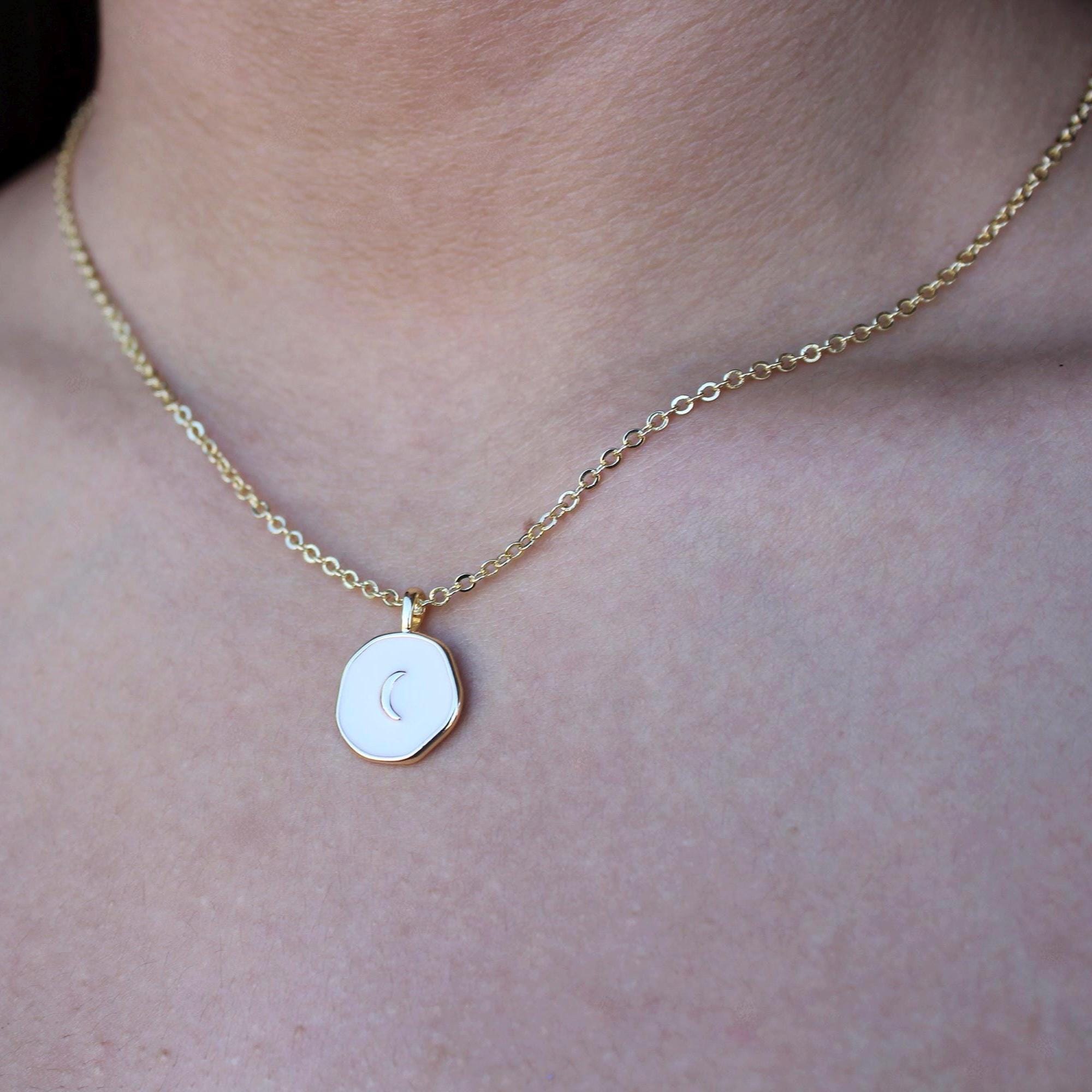 Moon Pendant Necklace, 18k Plated Gold Danty Gift for Women Simple & Elegant